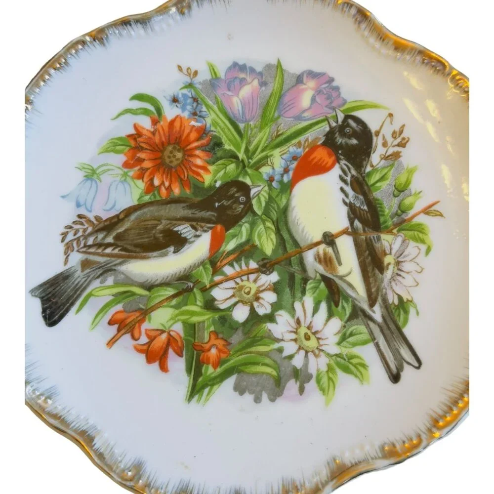 Vintage Red Bird's ARDCO FINE QUALITY DALLAS PORCELAIN Plate 7.25" w/ Hanger - Picture 4 of 5